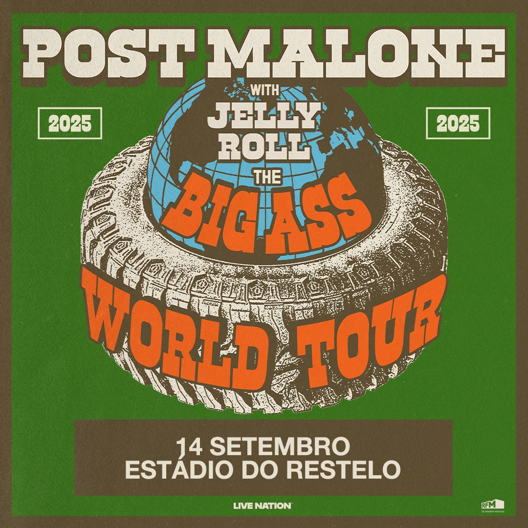 Portrait Post Malone tour artwork adapted for the Lisbon concert.